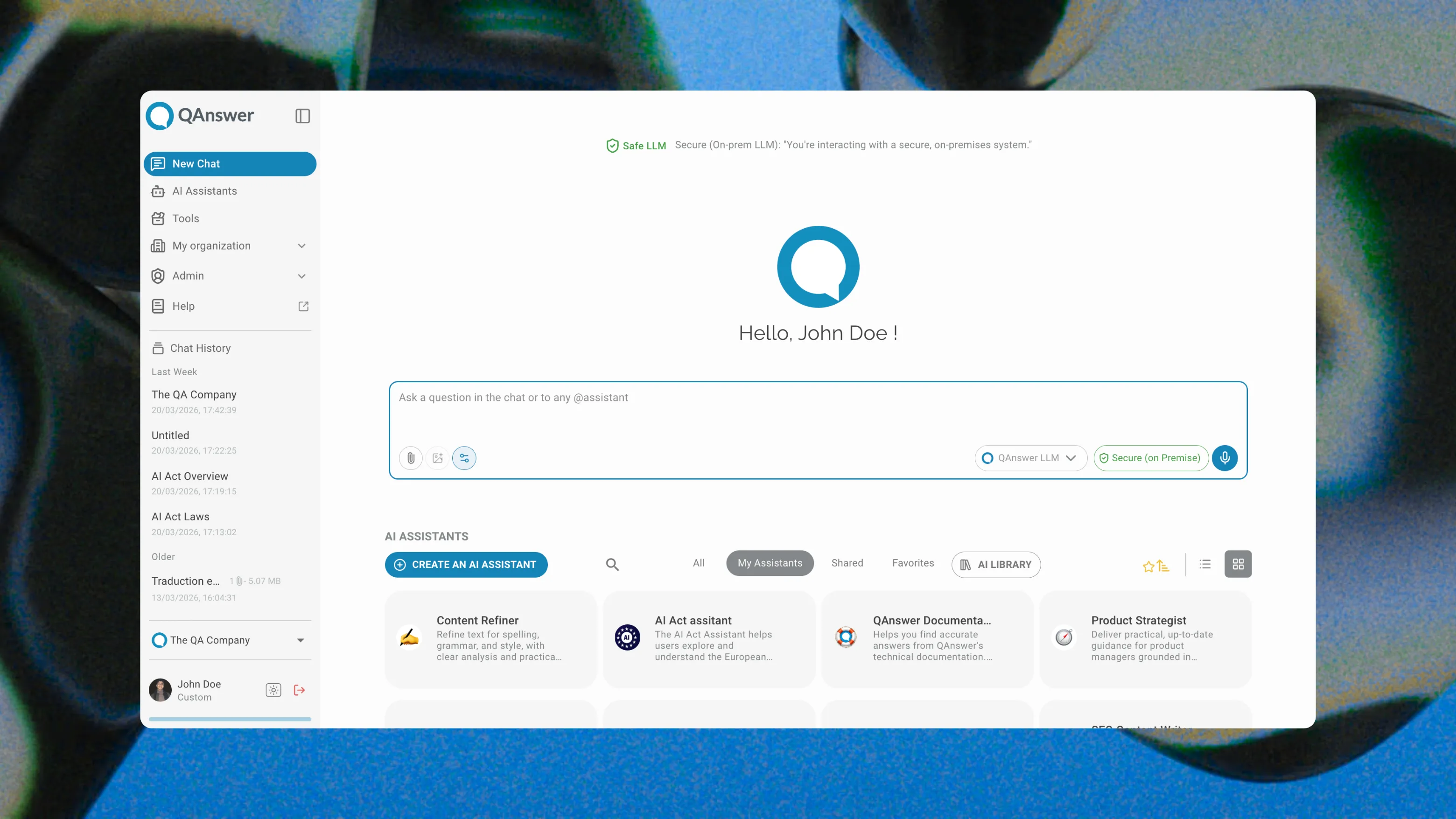 QAnswer AI chat interface with source citations