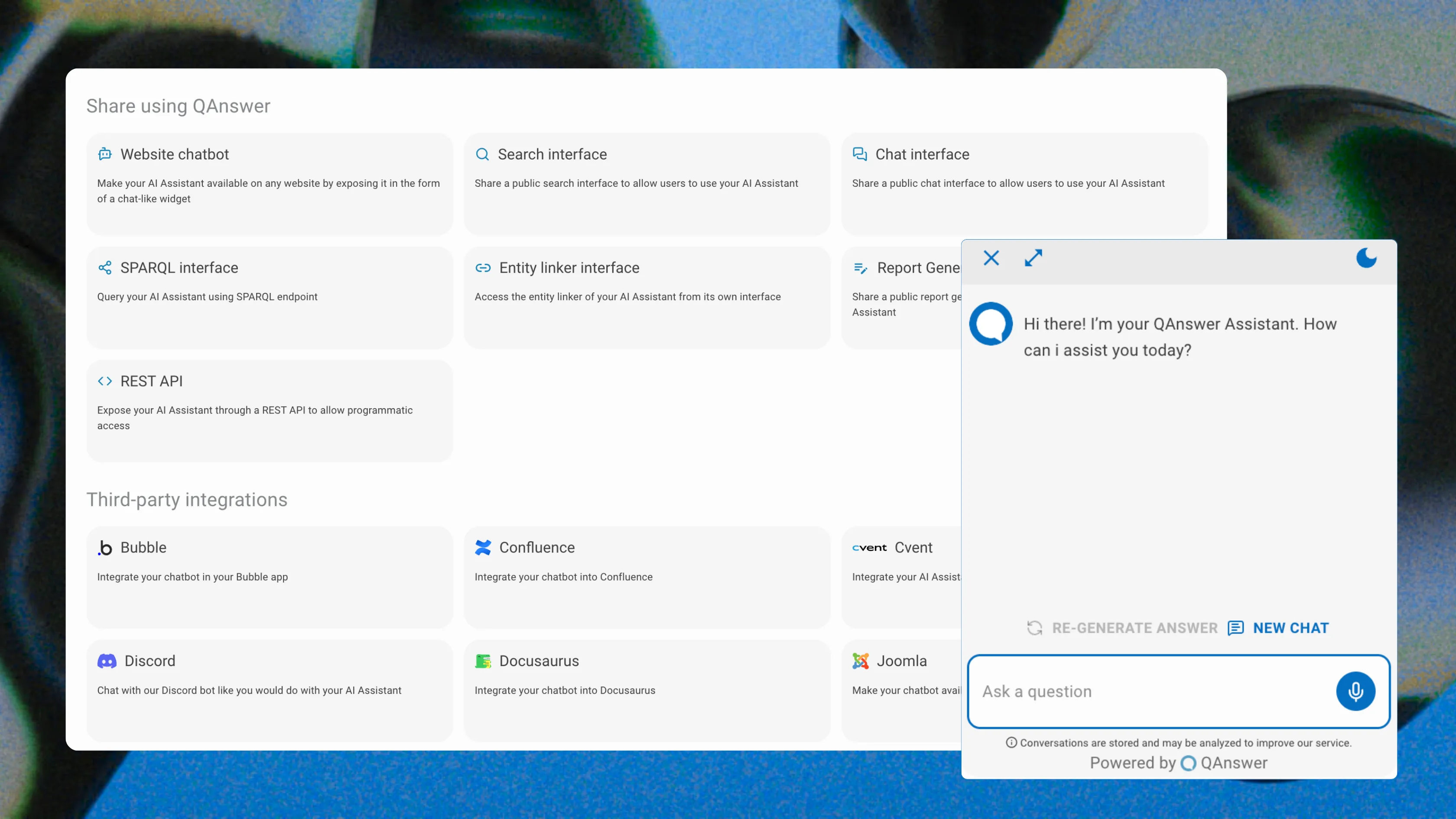 QAnswer chatbot integration on a website